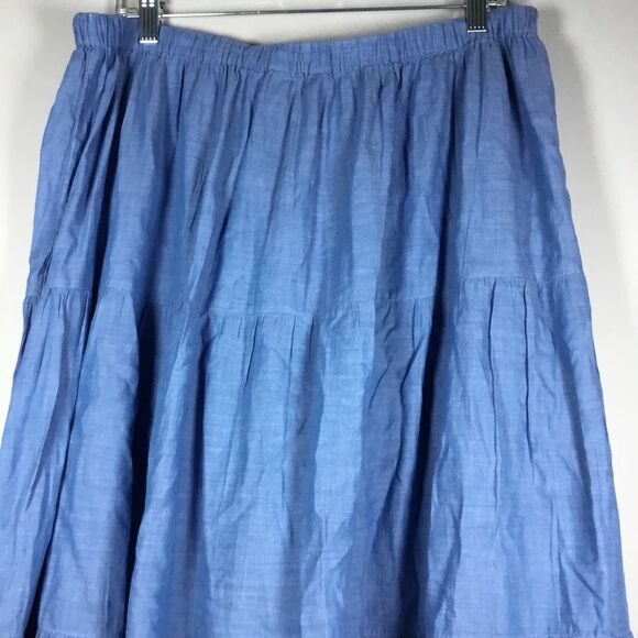 Lightweight blue denim cotton skirt drawstring waist wood beads elastic waist L - Picture 5 of 8